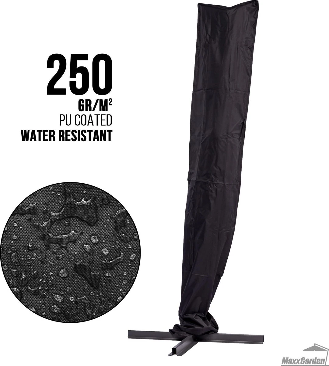 MaxxGarden Parasolhoes - Afdekhoes Voor Zweefparasol - Beschermhoes - 200-400 Cm - Met Rits En Trekkoord - Zwart - Image 5