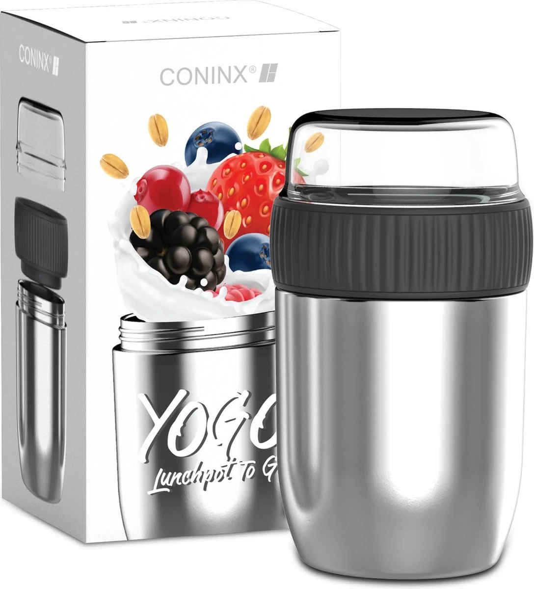 Coninx Thermos Lunchbox - Muesli Beker To Go - Isoleer Lunchpot - Yoghurtbeker To Go - Mueslibeker 840ml (600ml+240ml) - RVS - Image 10