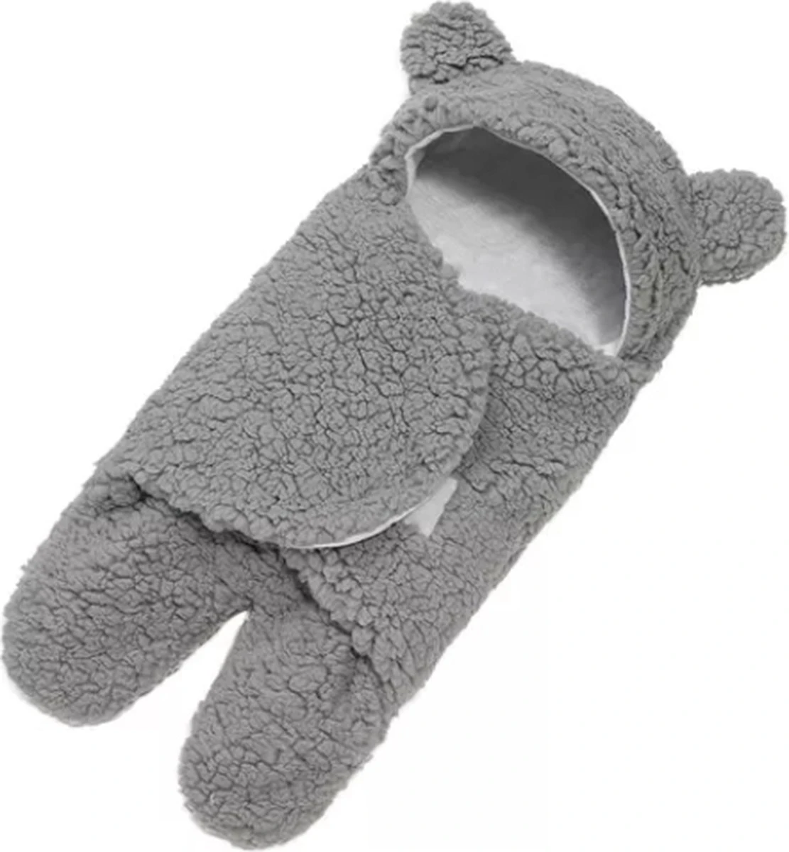 BonBini´s Teddy Bear Wikkeldeken Newborn - Zachte Grijze Teddy Beer Inbakerdoek Newborn Baby - 3-6 Maanden - Grijs - Image 3