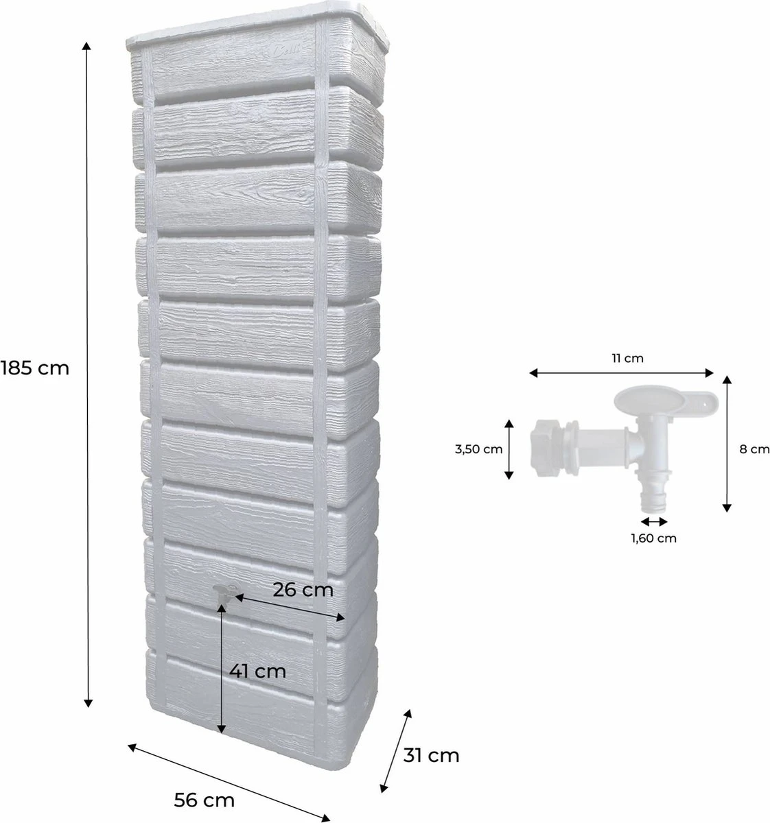 Regenton Muurtank, Grandval 300L, Antraciet Kunststof, Imitatiehout, Met Gootaansluitset Inbegrepen - Image 3