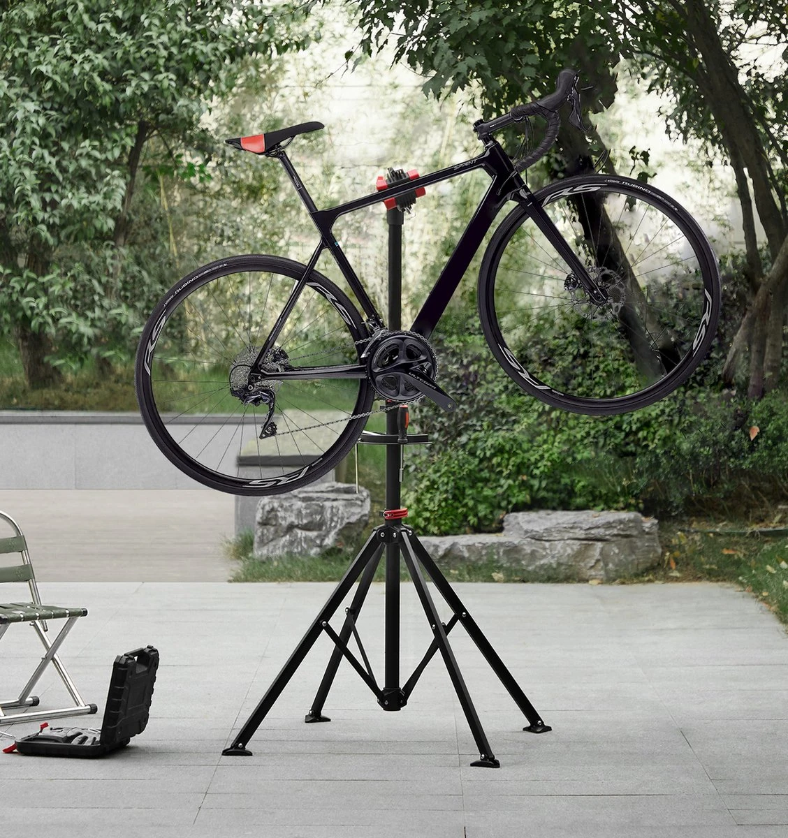 ACAZA Fiets Bevestigingsstandaard Met Snelsluiting, Gereedschapshouder En Stuurhouder, Lichte En Draagbare Reparatie Standaard Voor Fietsen, Zwart Statief - Image 4