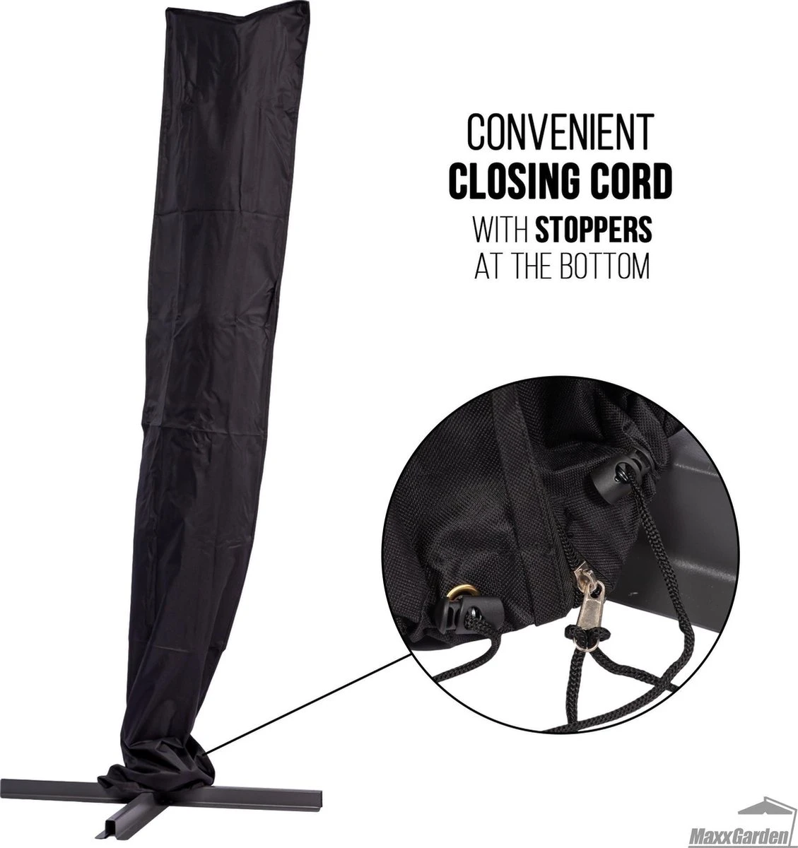 MaxxGarden Parasolhoes - Afdekhoes Voor Zweefparasol - Beschermhoes - 200-400 Cm - Met Rits En Trekkoord - Zwart - Image 2