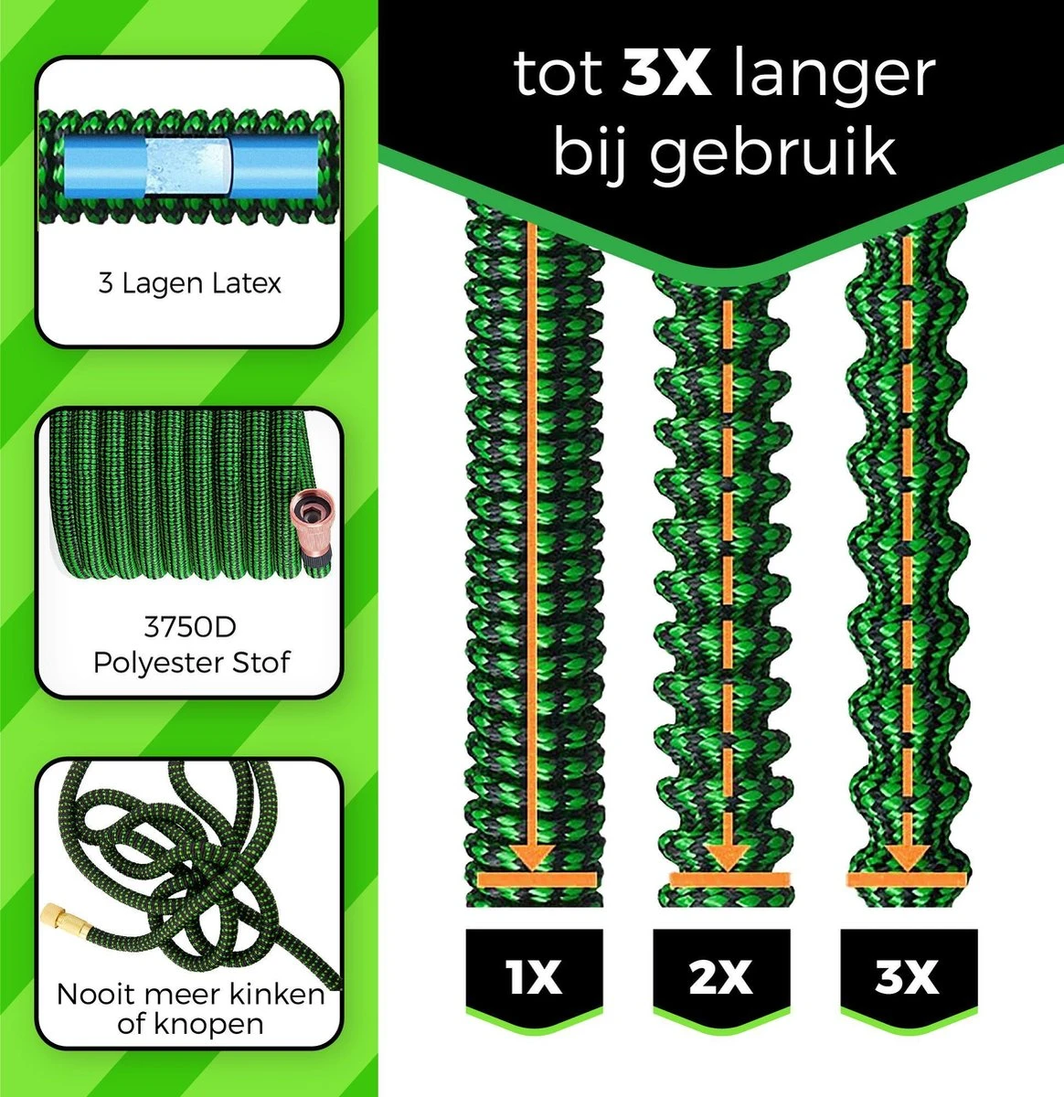 MD-Goods ® Super Sterk Uitrekbare Tuinslang Tot 30 Meter + GRATIS Tas En Koppelstuk - Tuinsproeier - Tuin Besproeien - Waterslang - Sproeikop - Groen - Flexibel Elastisch - Image 5