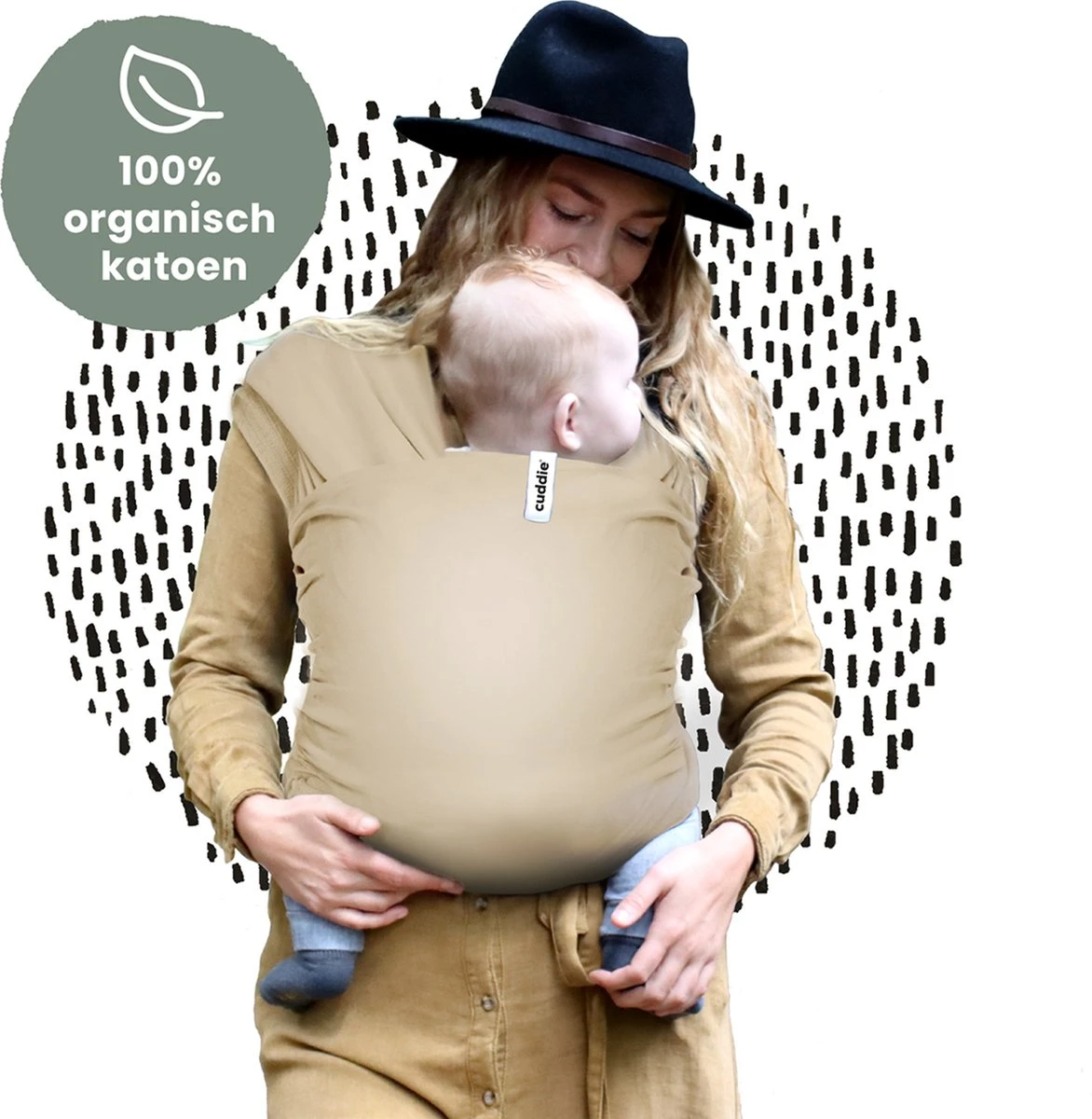 Cuddie Baby Draagdoek - Premium Organic Baby Draagdoek Gemaakt Van Bio Katoen - Newborns Tot 15 Kg - Baby Cadeau - Met Wenskaart - Sand - Image 2