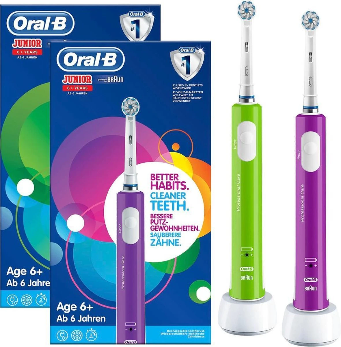 Oral B Oral-B Junior 6+ - Elektrische Tandenborstel - Paars & Groen DUOSET - Image 2