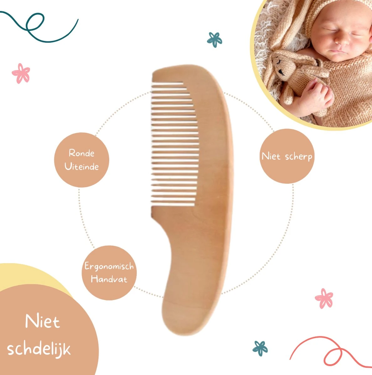 Baby Borstel - Baby Haarborstel - Baby Verzorging Set - Baby Borstel En Kam - Houten Baby Kam - Haarborstel Set - Babyshower Gift- Baby Verzorgingsproducten - Baby Kam - Kraamcadeau - Image 3