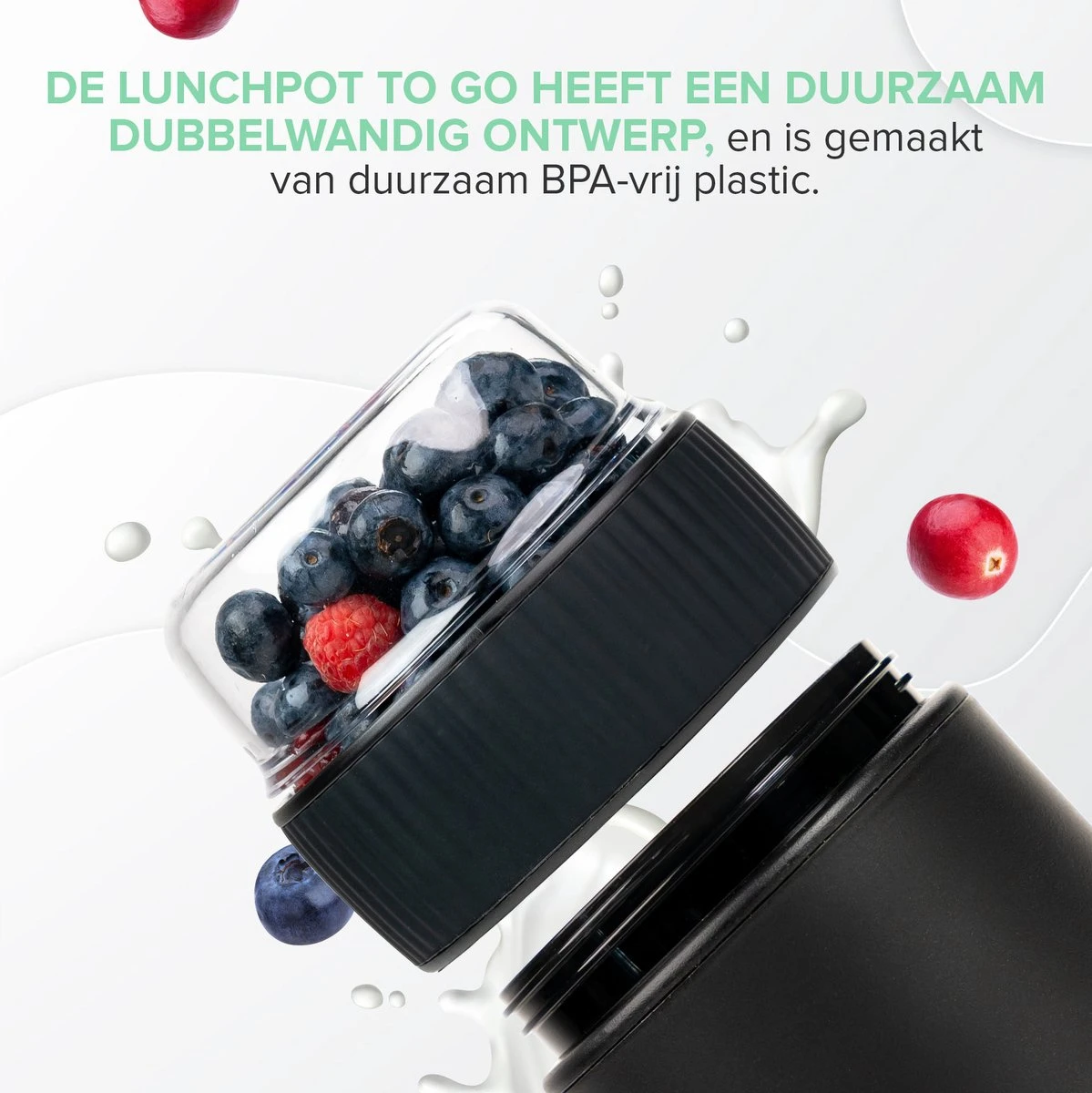 Coninx Yoghurtbeker To Go - Muesli Beker To Go - Lunchbeker - Mueslibeker 640ml (450ml+190ml) - Zwart - Image 3