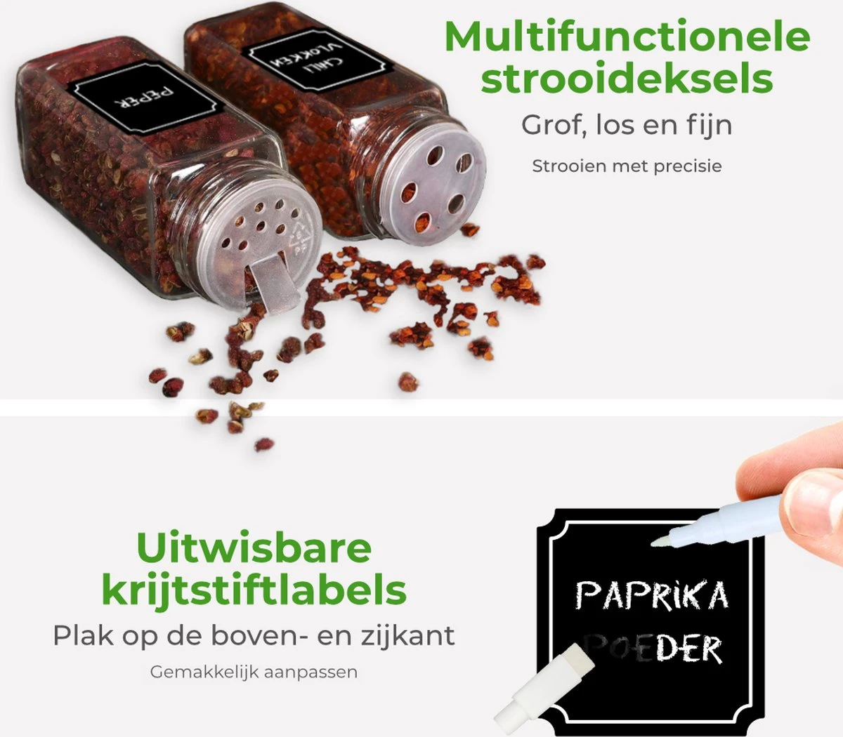 Soothe 48 Glazen Kruidenpotjes Set Met 2 Soorten Strooideksels – Kruidenstrooier – Compleet Pakket Incl Kruidenpotjes Stickers, Krijtstift En Accessoires - Image 4