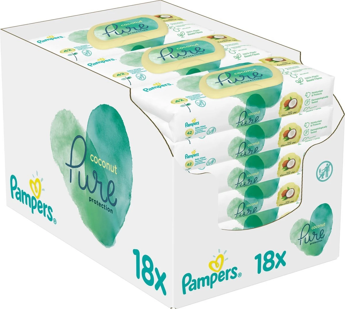 PampersĀ® Pampers Pure Coconut Babydoekjes - 18pakjes Van 42 Doekjes =756 Babydoekjes