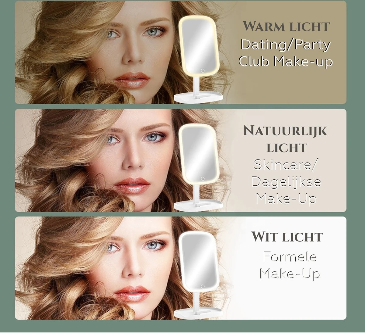 HighHome - Make Up Spiegel Met Led Verlichting - Inclusief 10x Spiegel - 3 Warmtes - 360 °C Draaibaar - Image 2