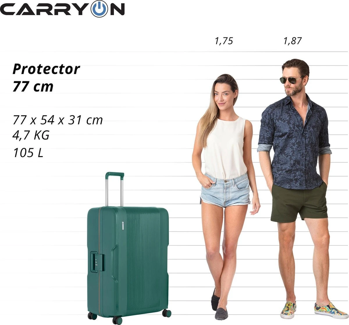 CarryOn Protector Luxe Grote Reiskoffer - Trolley 77cm Met TSA-klikslot - Ultrasterk - Groen - Image 7