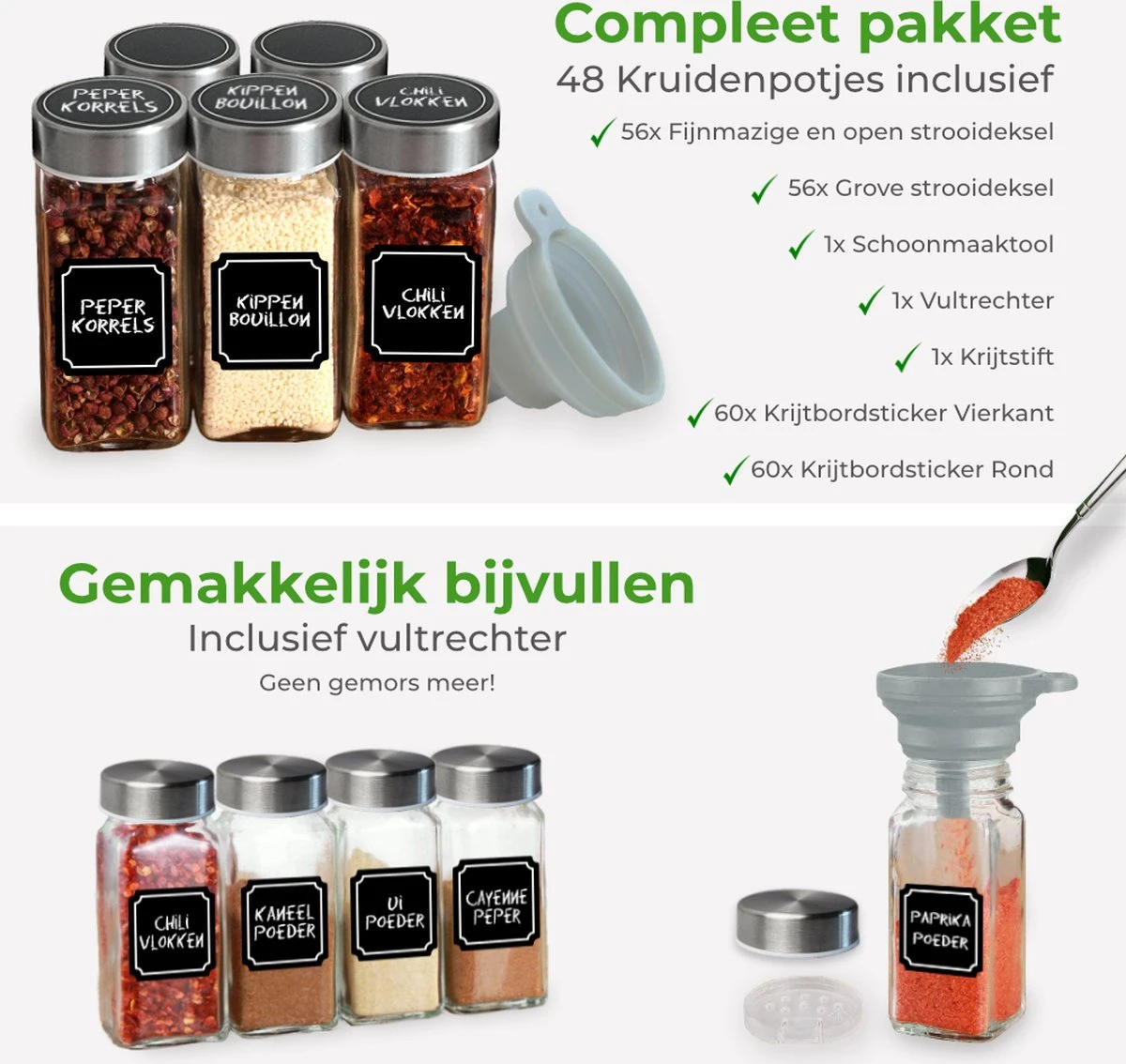 Soothe 48 Glazen Kruidenpotjes Set Met 2 Soorten Strooideksels – Kruidenstrooier – Compleet Pakket Incl Kruidenpotjes Stickers, Krijtstift En Accessoires - Image 6
