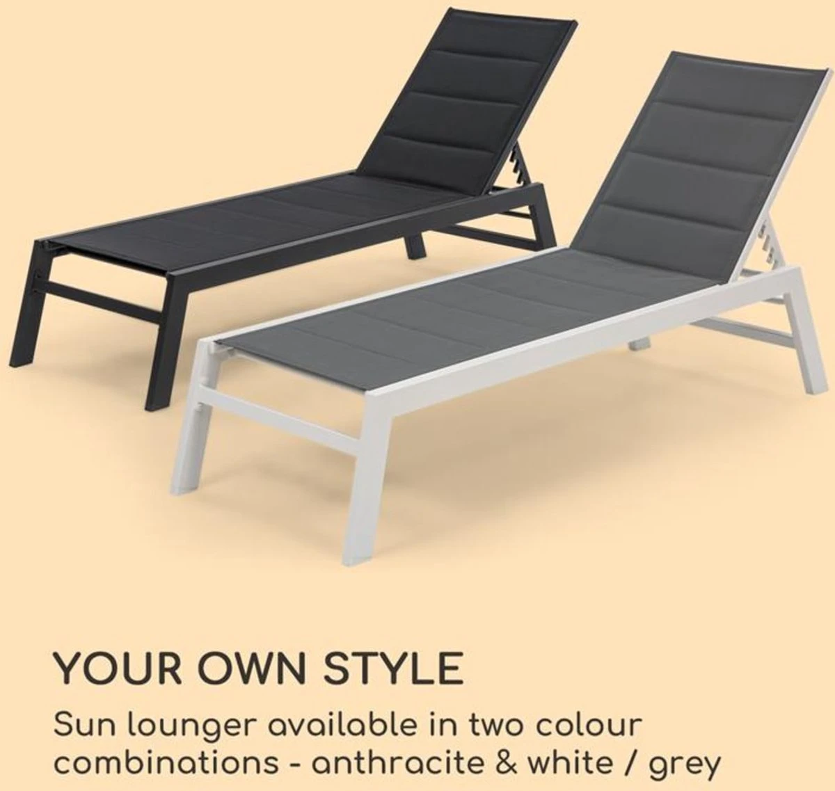 Blumfeldt Renazzo Lounge Ligstoel - Ligbed Voor De Tuin - Aluminium Tuinstoel - 6 Standen - Waterafstotend - Bekleding Van 70 % Pvc En 30 % Polyetheen - Grijs - Image 4