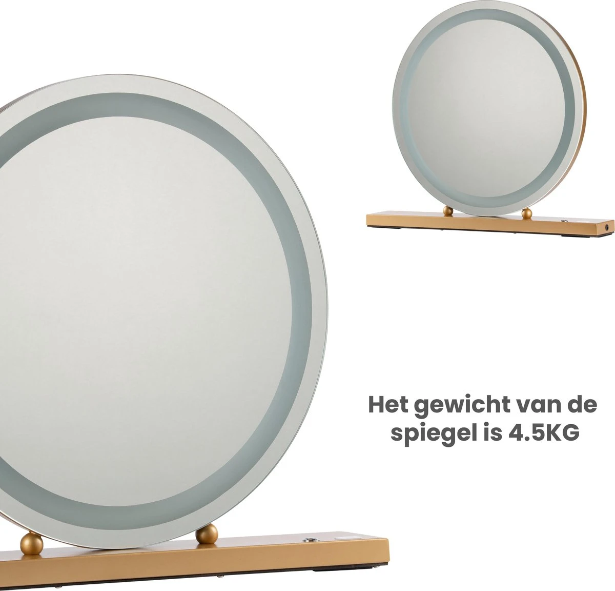 Nuvoo Make-up Spiegel - Visagie Spiegel - Hollywood Spiegel - Diameter 50cm - 3 Licht Tinten - Dimbaar - USB Telefoonoplader - Goud - Image 8