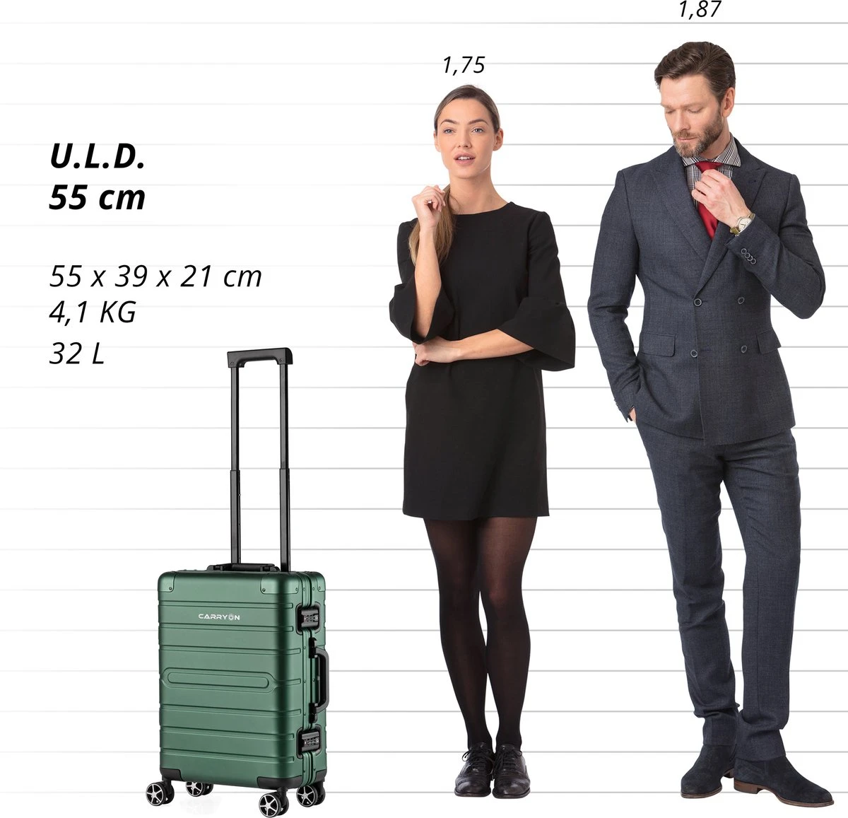 CarryOn ULD Handbagage - Luxe Aluminium Trolley 55cm - Dubbel TSA Slot - Dubbele Wielen - Groen - Image 4