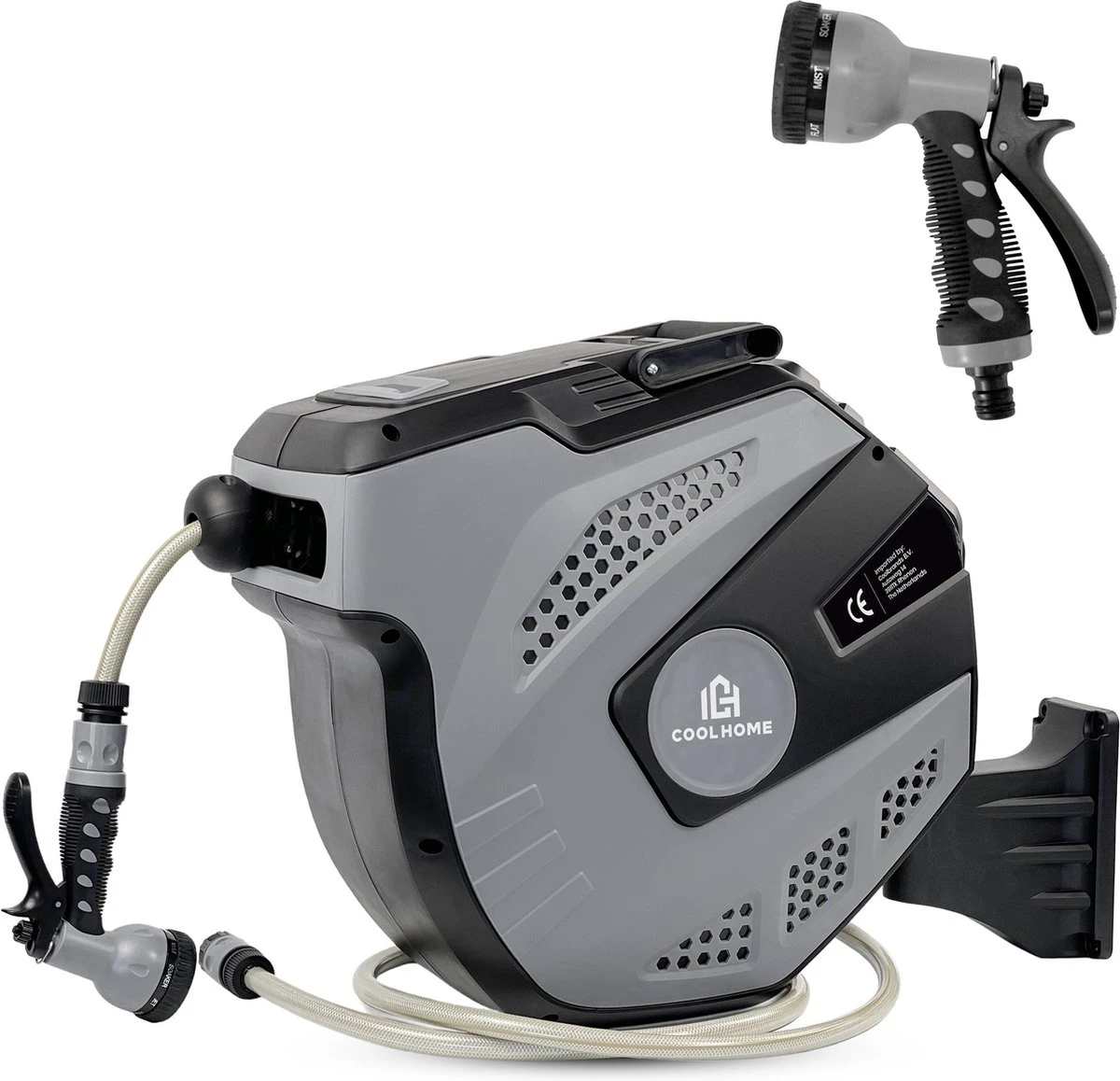 CoolHome Wandslangenbox 15 Meter + 1,5 Meter - Tuinslang Met Haspel- Slangenhouder 180° Draaibaar - Tuinslanghaspel Zwart - Grijs - Image 6