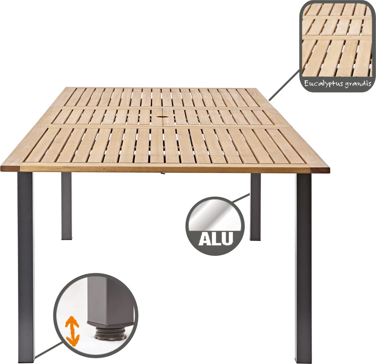 NATERIAL - Uitschuifbare Tuintafel ORIS - Uitschuifbare Tafel Voor 6 Tot 8 Personen - 180-240x100 Cm - Aluminium - Hout Eucalyptus - Image 2
