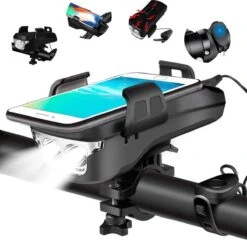 4-in-1 Fietslamp Voorlicht Mét Telefoonhouder - USB Oplaadbaar - Met Powerbank én Toeter - Racefiets Verlichting - Fietslicht Voorlicht Usb Oplaadbaar - Fietsverlichting Set - Licht Voor Fiets - Bike Light