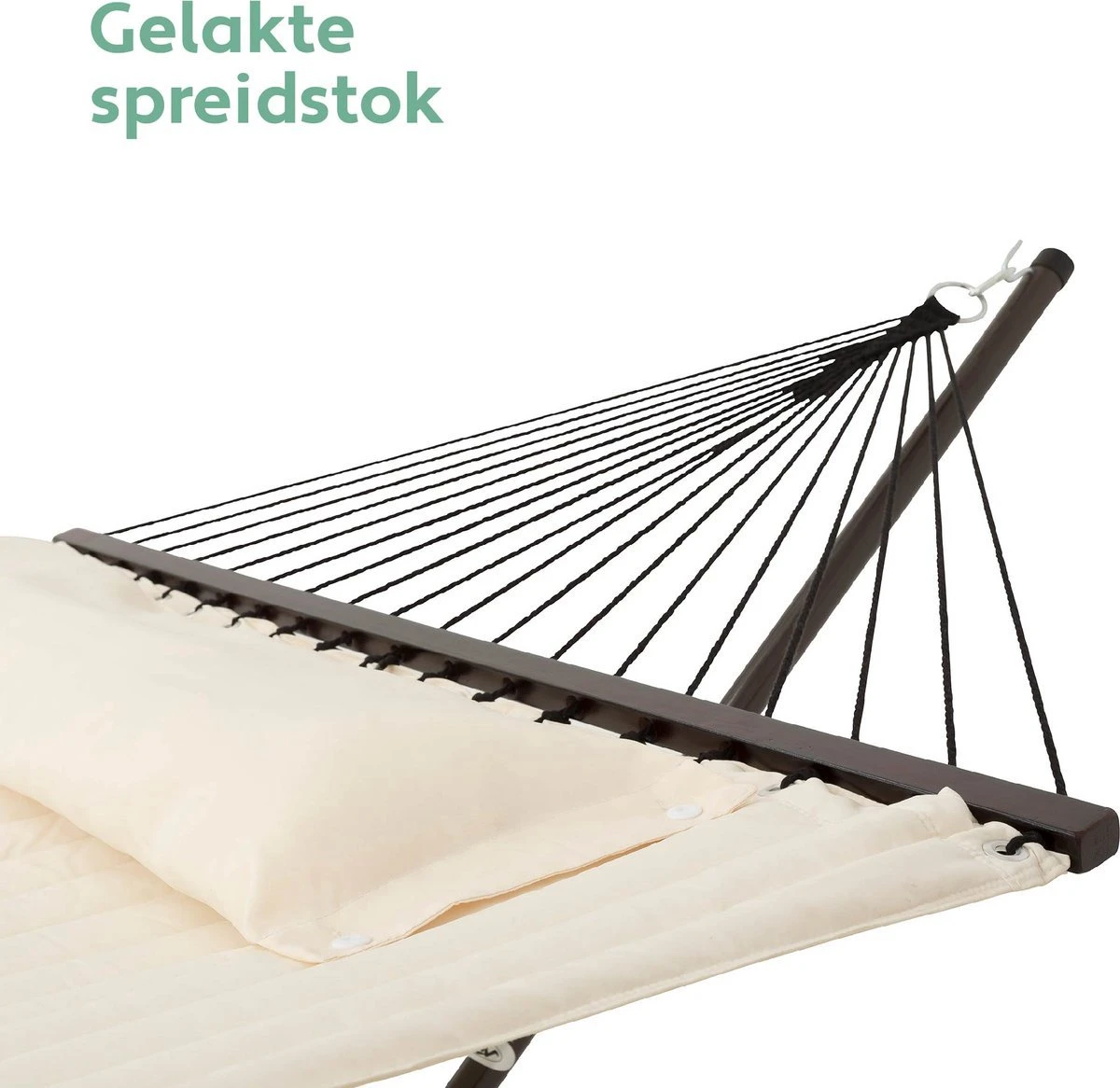 Vita5 Hangmat Met Standaard En Spreidstok – 2 Persoons – Incl. Bekerhouder - Afneembaar Kussen – Uv-bestendig – Beige - Image 10