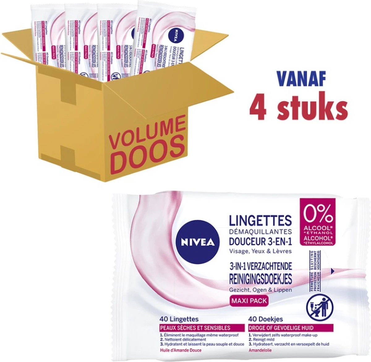 Nivea 3 In 1 Verzachtende Reinigingsdoekjes - Droge En Gevoelige Huid - Zonder Alcohol - 4 X 40 Stuks - Image 3