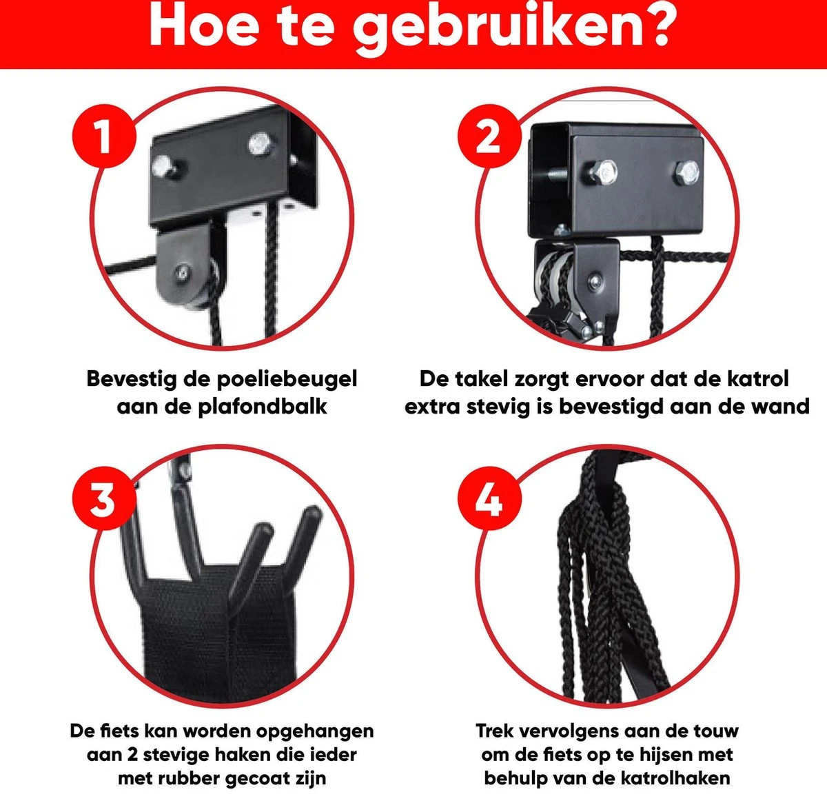 Century Goods Fietslift - Fietstakel - Fiets Ophangsysteem - Met Valbeveiliging | 60 Kg Draagkracht - Image 5