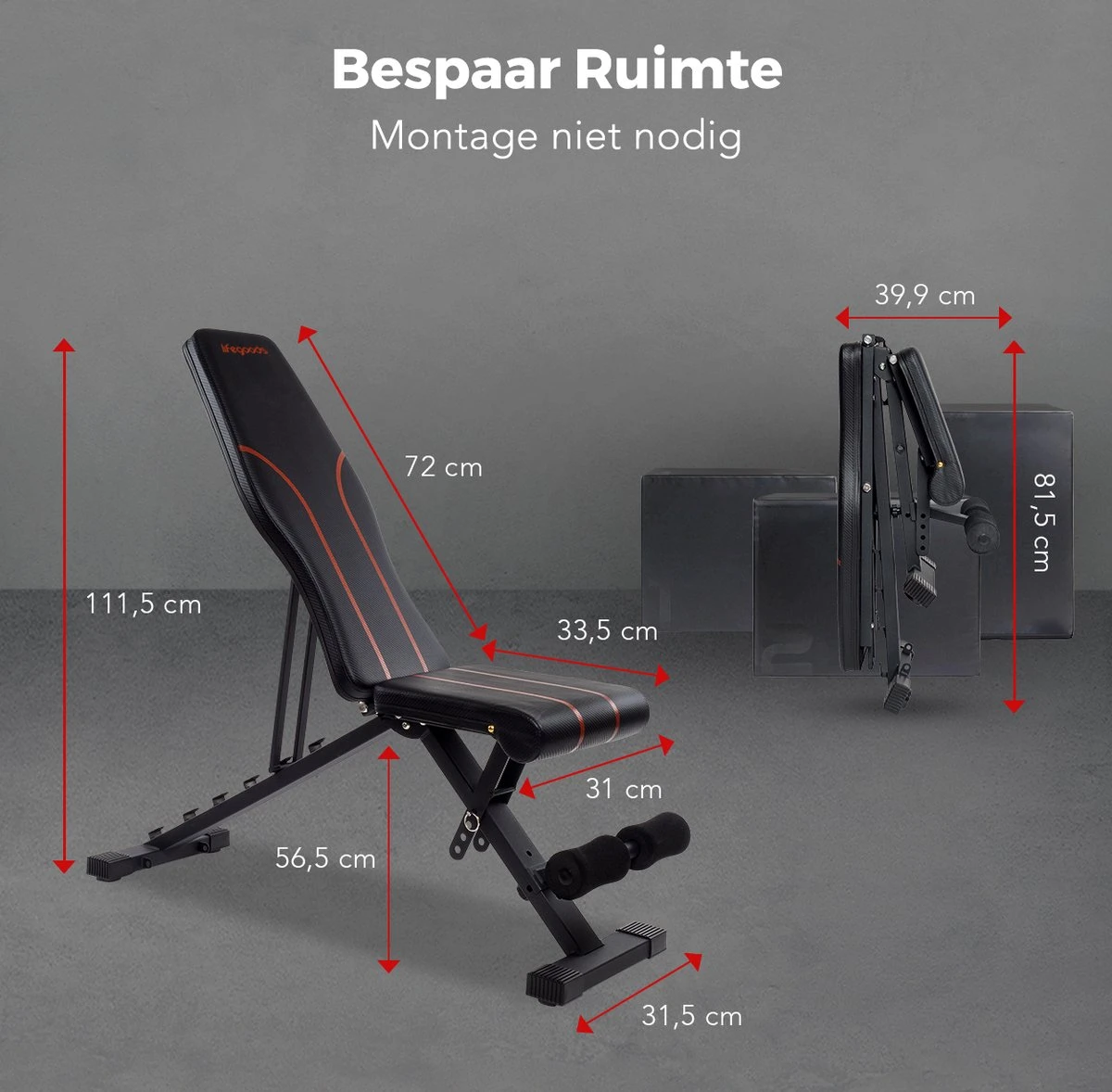 LifeGoods Fitness Halterbank - Verstelbaar - Inklapbaar - Zwart/Rood - Image 10