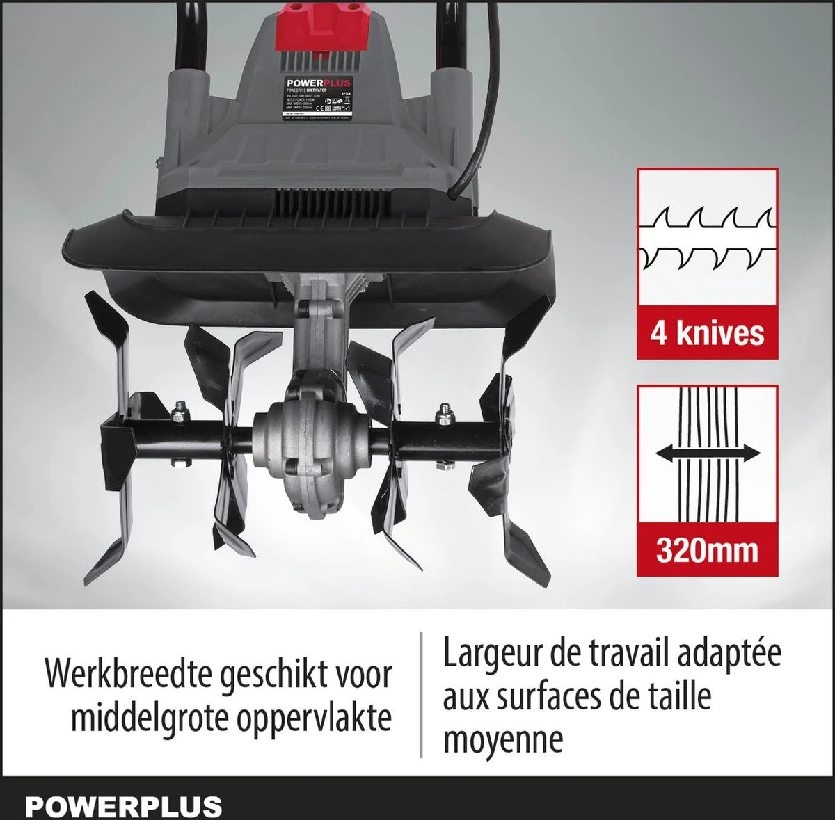 Powerplus POWEG7010 Tuinfrees - 1050W - Werkbreedte 320mm - Werkdiepte Max. 220mm - Incl. 4 Messen - Image 5