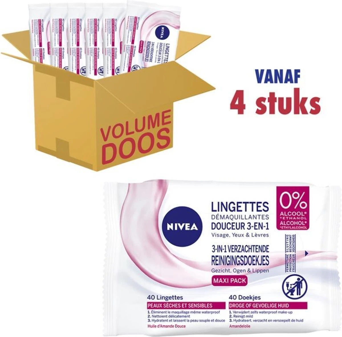 Nivea 3 In 1 Verzachtende Reinigingsdoekjes - Droge En Gevoelige Huid - Zonder Alcohol - 4 X 40 Stuks - Image 4