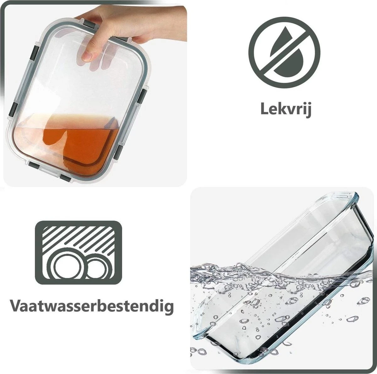 VMCA Glazen Vershoudbakjes Voor Vriezer Oven En Magnetron - 10 Bakjes - Grijs - Image 2