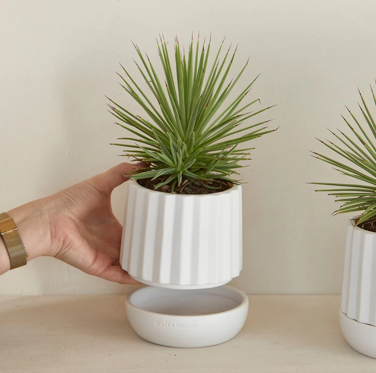 Riviera Maison Plantenbak Rond, Bloempot Met Ribbel - RM Let It Grow Planter - Wit - Porselein - Maat S - Image 7