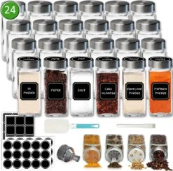 Soothe 24 Glazen Kruidenpotjes Set Met 2 Soorten Strooideksels – Kruidenstrooier – Compleet Pakket Incl Kruidenpotjes Stickers, Krijtstift En Accessoires