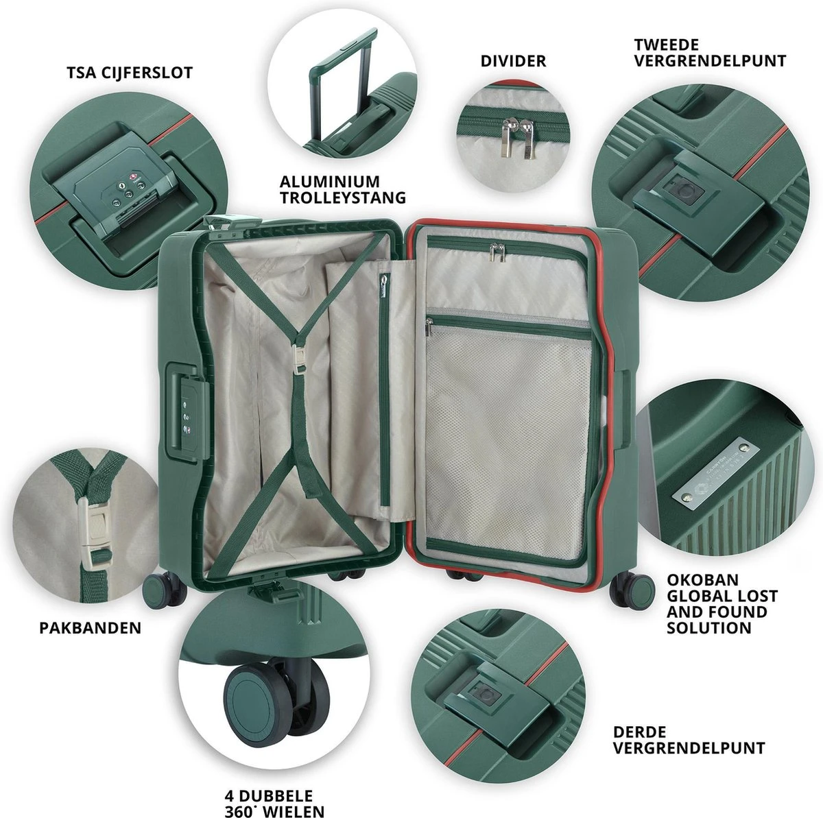CarryOn Protector Luxe Grote Reiskoffer - Trolley 77cm Met TSA-klikslot - Ultrasterk - Groen - Image 4