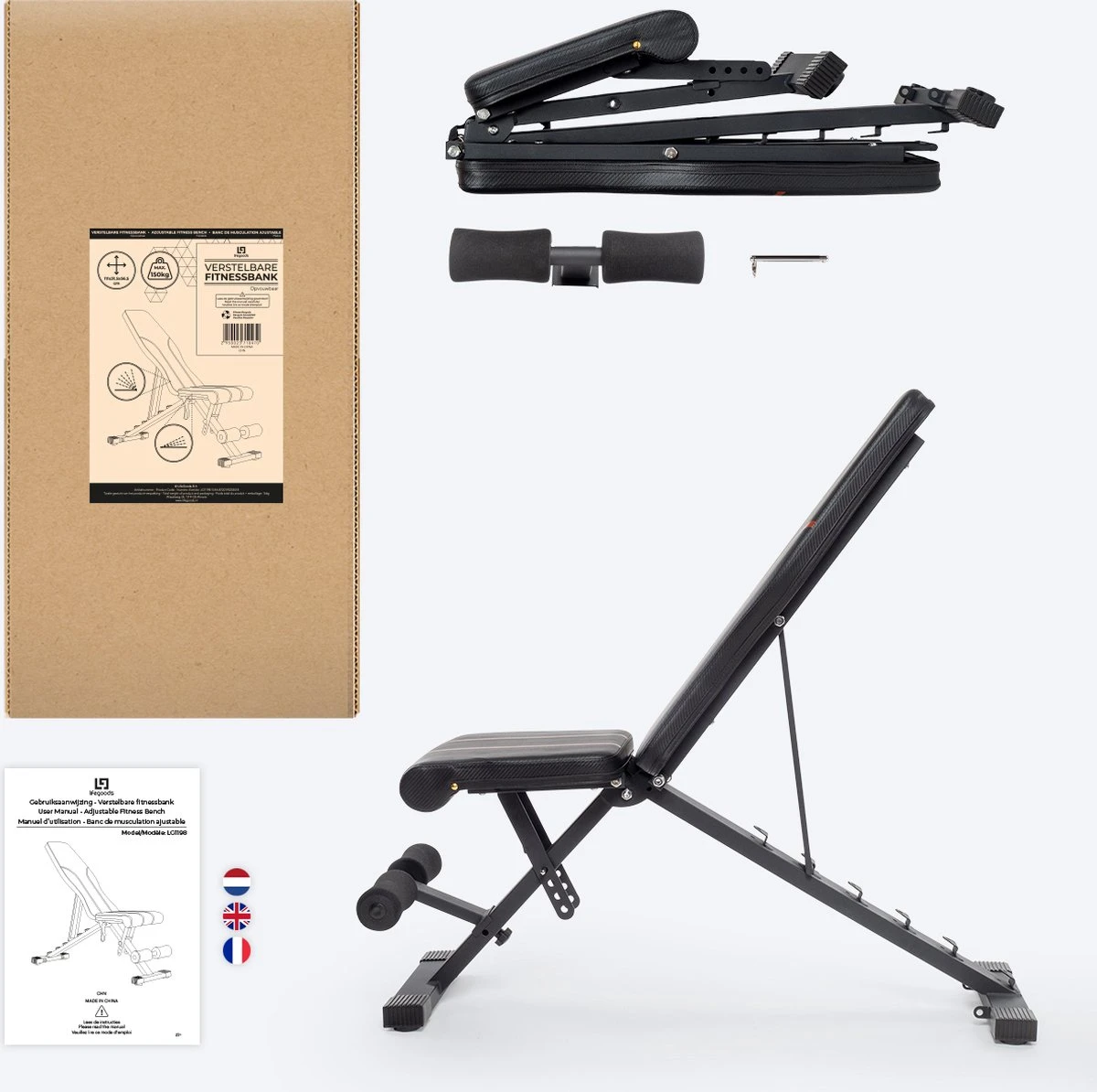 LifeGoods Fitness Halterbank - Verstelbaar - Inklapbaar - Zwart/Rood - Image 6