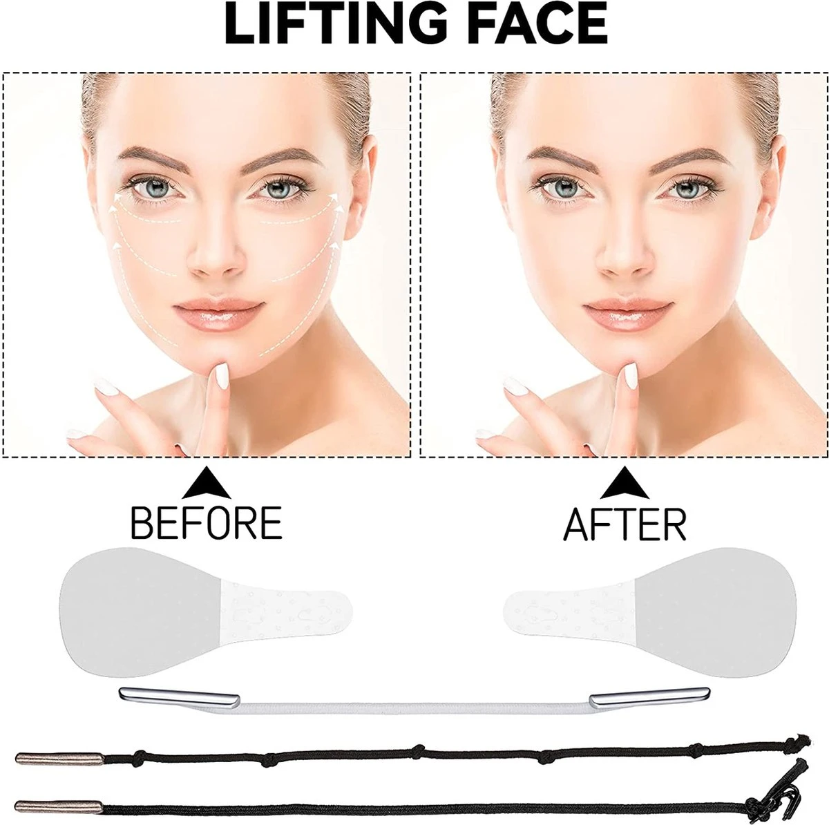 Facelift Tape - Face Tape - Gezicht Tape - Face Tape Lift - Beauty Tape - Facelift Tape Met Elastiek - 40 Stickers + 3 Verschillende Touwtjes - Image 2