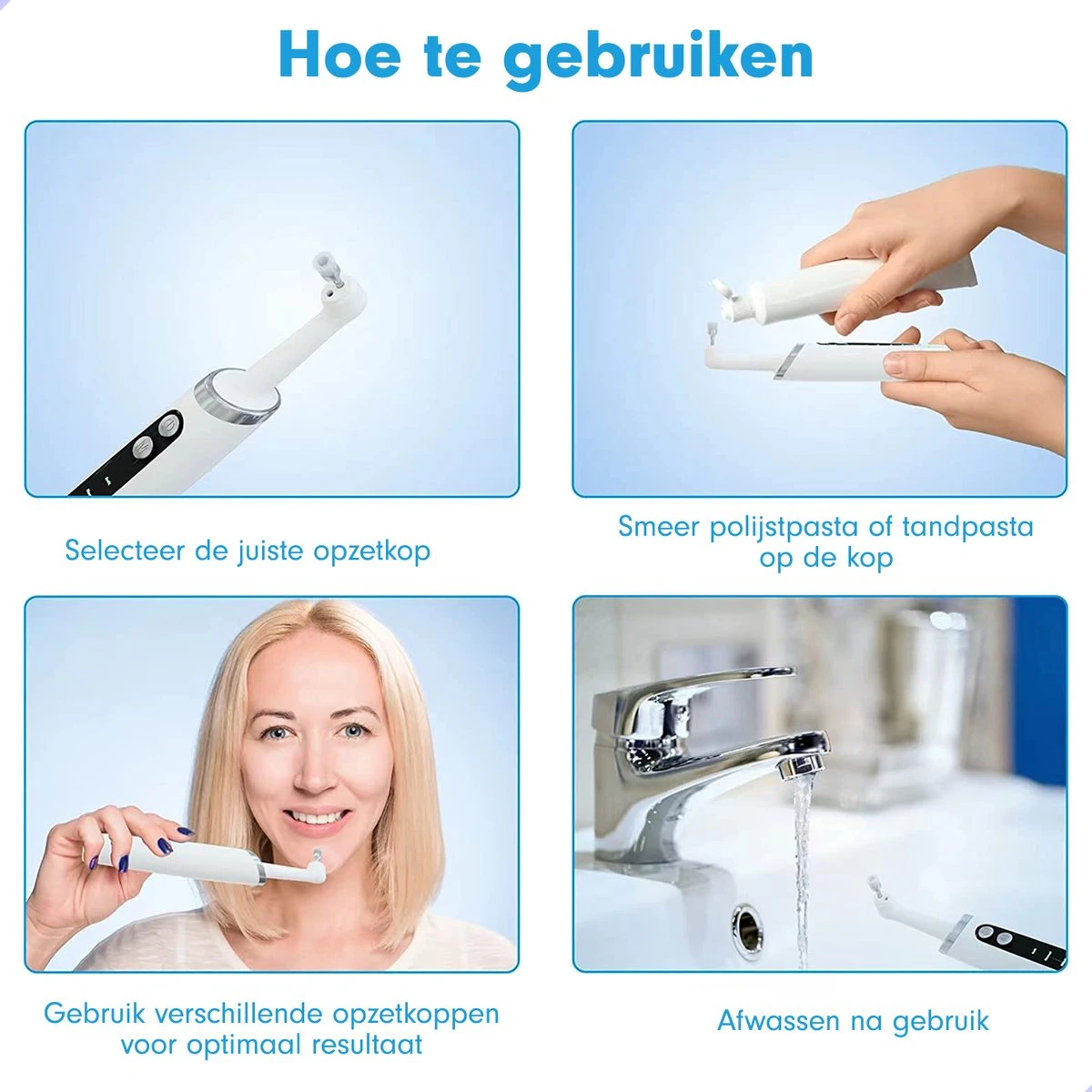 DEN-T® PRO P350 Elektrische Tandenpolijster - Wit - 5 Standen - 5 Opzetstukken - Polijstmachine - Polijstset - Tanden Polijsten - - Image 3