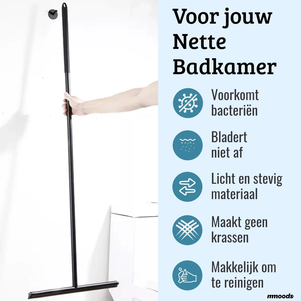 Mmoods Luxe Vloertrekker Zwart - Vloerwisser Met Steel Badkamer - Watertrekker Douche - Douchewisser Ophangen - Image 2