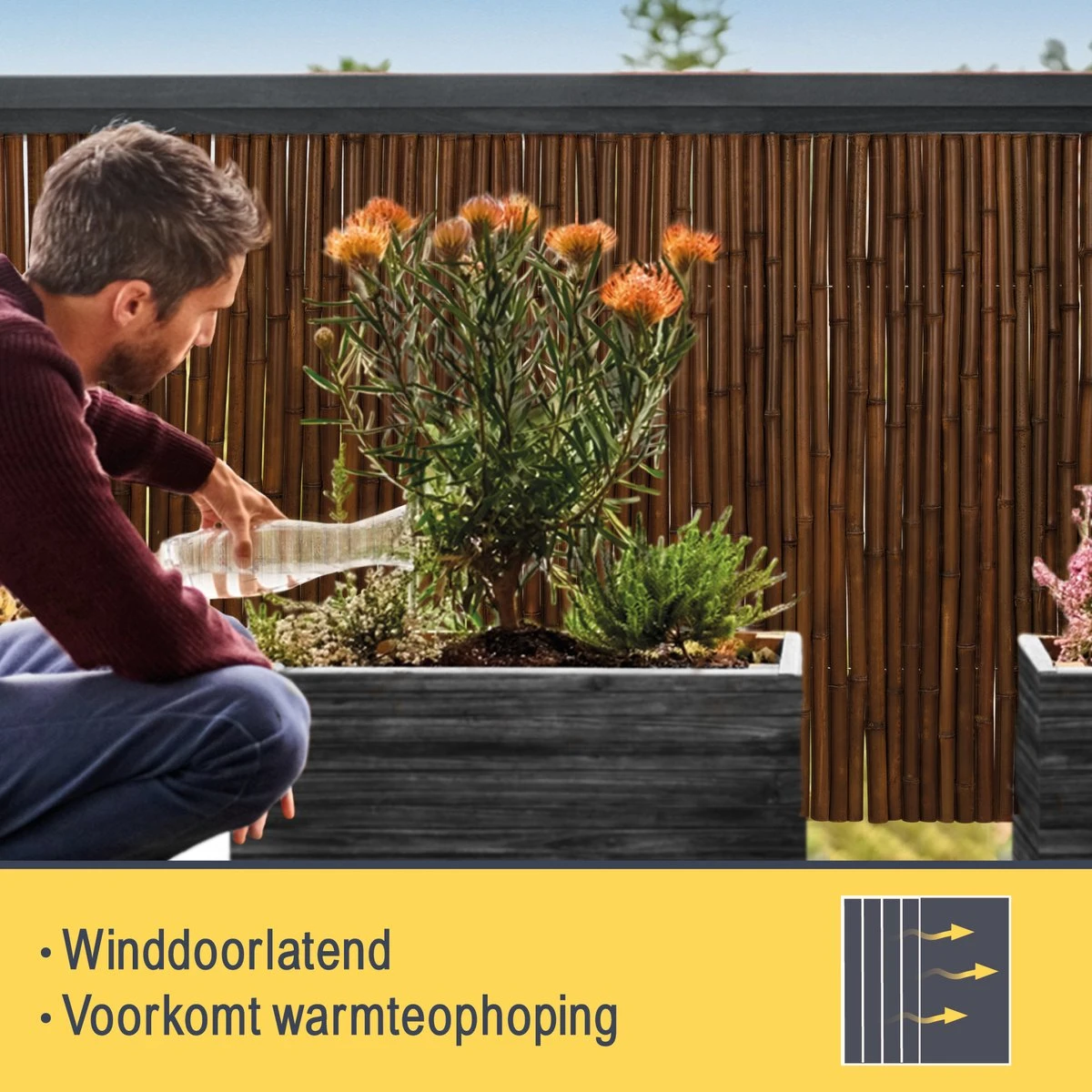 Sol Royal B23 – Premium Bamboe Tuinscherm 100x250cm Donkerbruin – Geharde Bamboestokken Ø 2-3cm – Weerbestendige Balkonscherm - Image 2