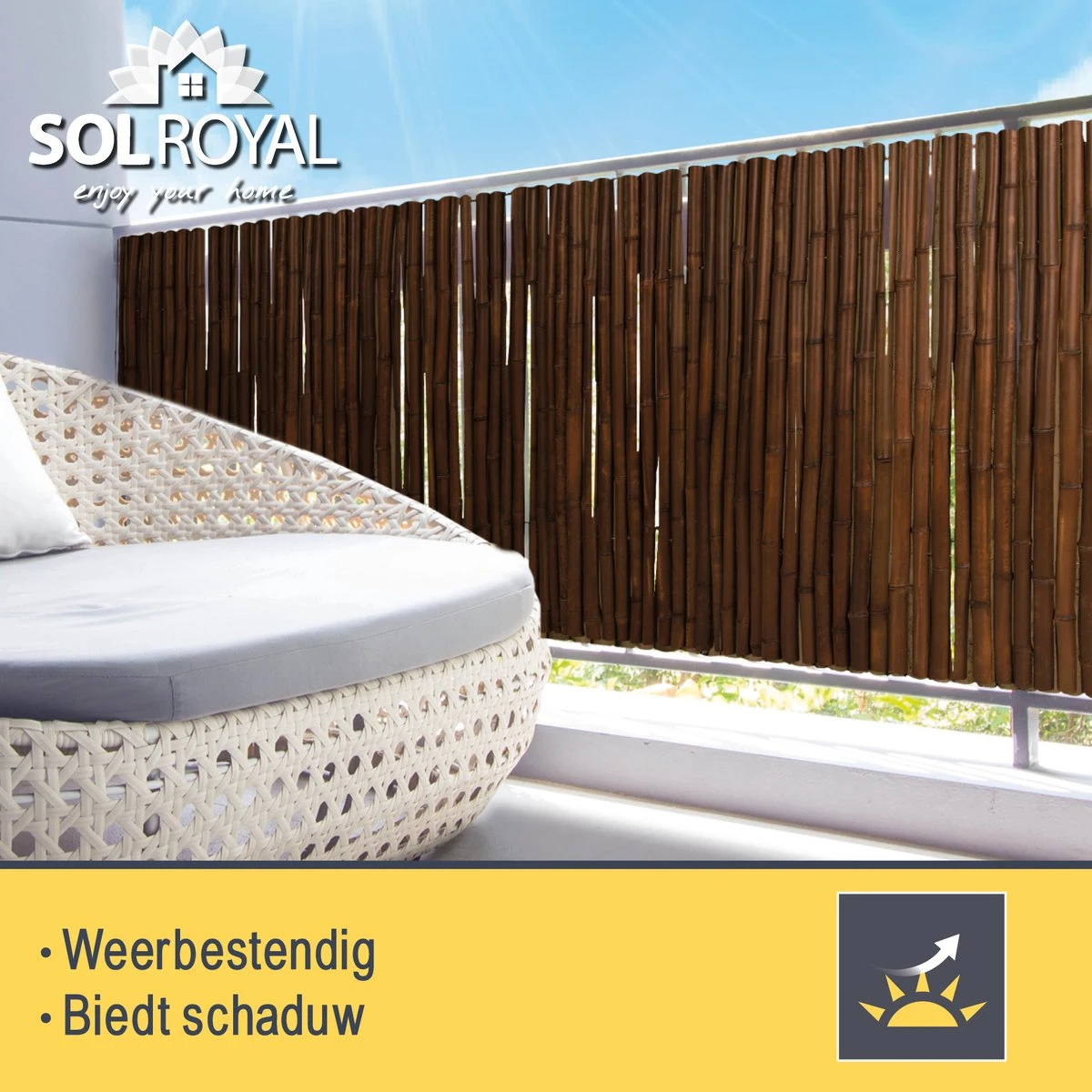 Sol Royal B23 – Premium Bamboe Tuinscherm 100x250cm Donkerbruin – Geharde Bamboestokken Ø 2-3cm – Weerbestendige Balkonscherm - Image 9