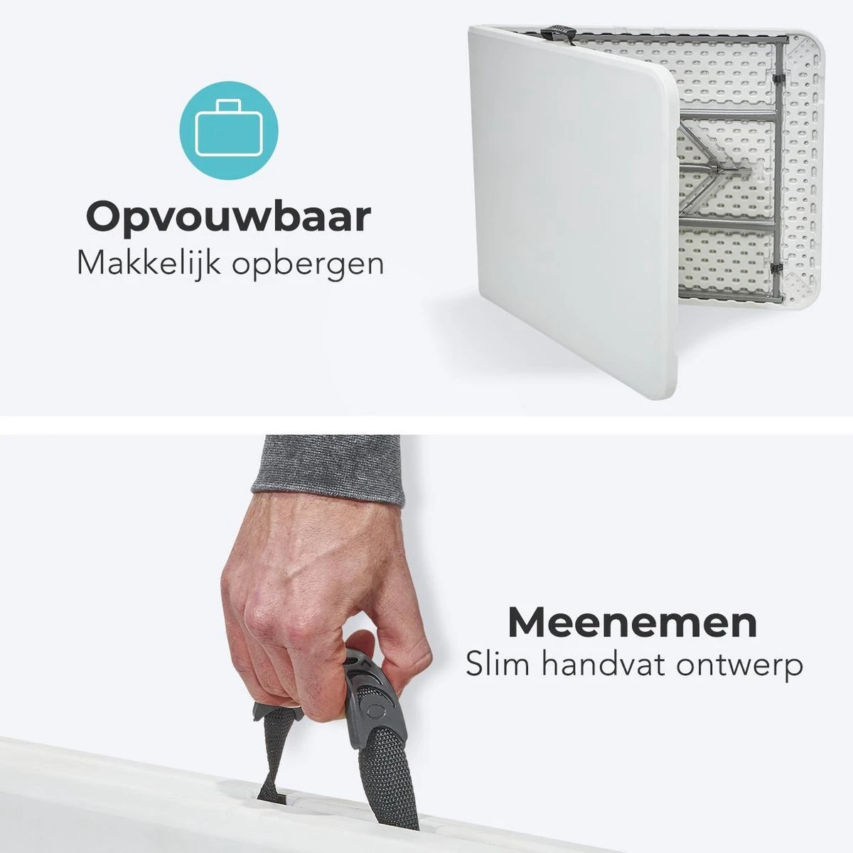 LifeGoods Klaptafel - Inklapbaar - 70x180cm - Verstelbare Vouwtafel - Weerbestendig - Wit - Image 2