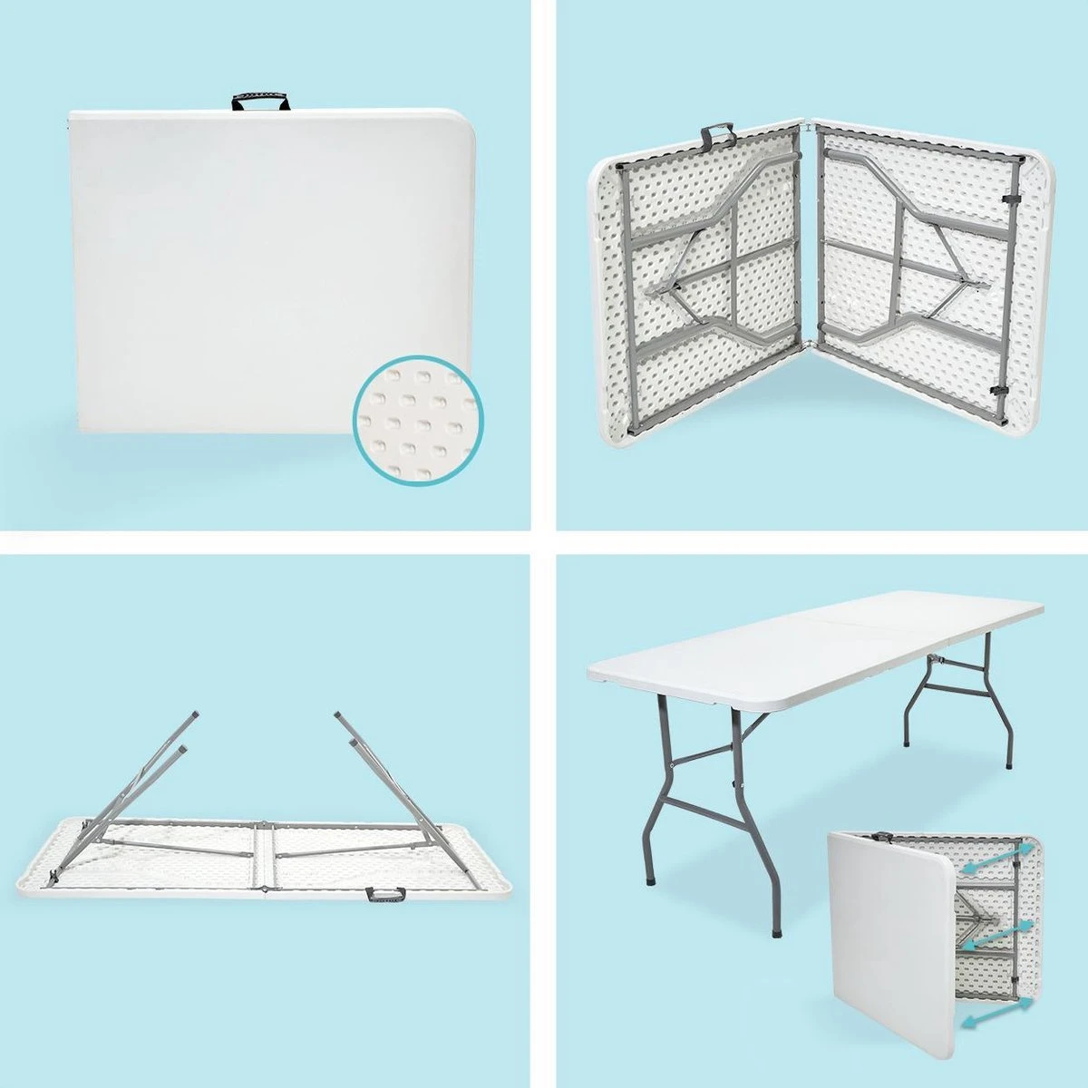 LifeGoods Klaptafel - Inklapbaar - 70x180cm - Verstelbare Vouwtafel - Weerbestendig - Wit - Image 6