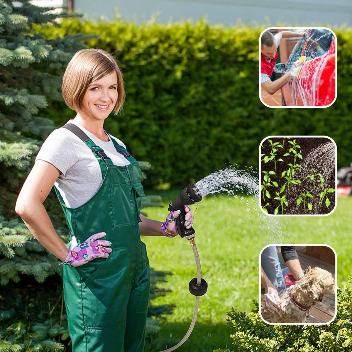 Buxibo - Wandslangenbox 20 Meter + 2 Meter - Tuinslang Met Haspel - 9 Sproei Standen - Slangenhouder 180° Draaibaar - Tuinslanghaspel Zwart+ Gratis Sproeier - Zwart - Image 4