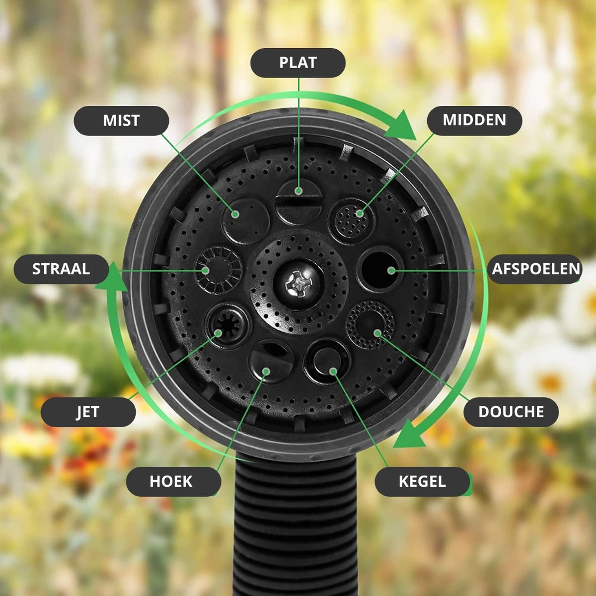 Buxibo - Wandslangenbox 20 Meter + 2 Meter - Tuinslang Met Haspel - 9 Sproei Standen - Slangenhouder 180° Draaibaar - Tuinslanghaspel Zwart+ Gratis Sproeier - Zwart - Image 11