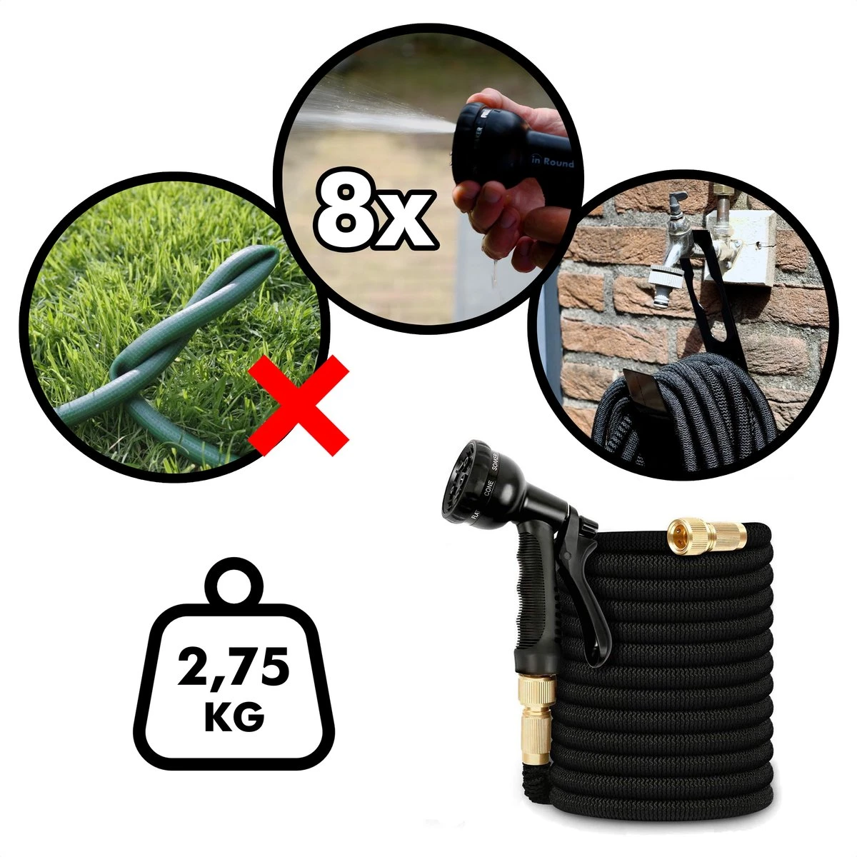 In Round Flexibele Tuinslang – 22,5 Meter – Sproeikop, Tuinslanghouder - Image 4