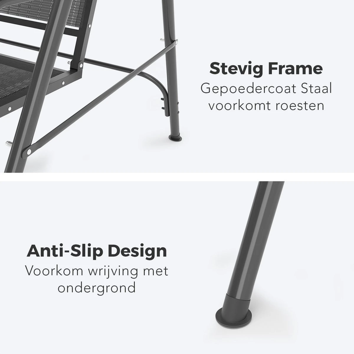 LifeGoods Schommelbank - 3-zits - Tot 250KG - Kantelbaar Dak - UV-bestendig Zonnescherm - 172x104x162cm - Grijs - Image 9