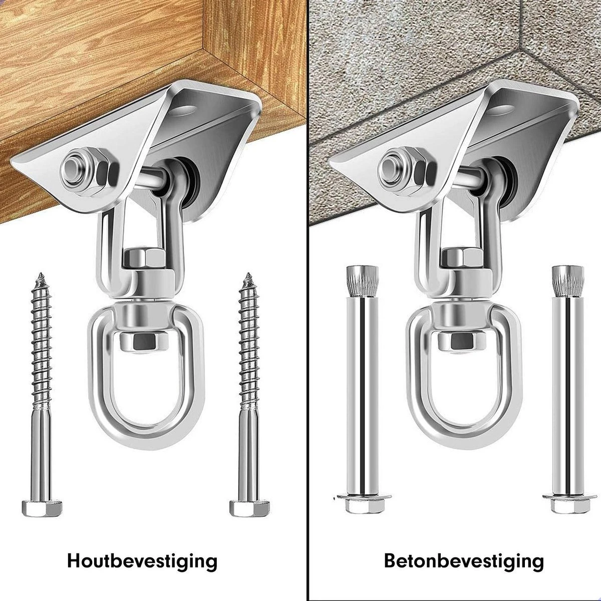 Luxe Ophangsysteem - 180° Schommelen, 360° Roteerbaar - Plafondhaak - Ophanghaak - Hangstoel Buiten - Hangstoel Binnen – Schommelstoel - Schommel - Bokszakken - RVS - Nederlandse Handleiding - - Image 5