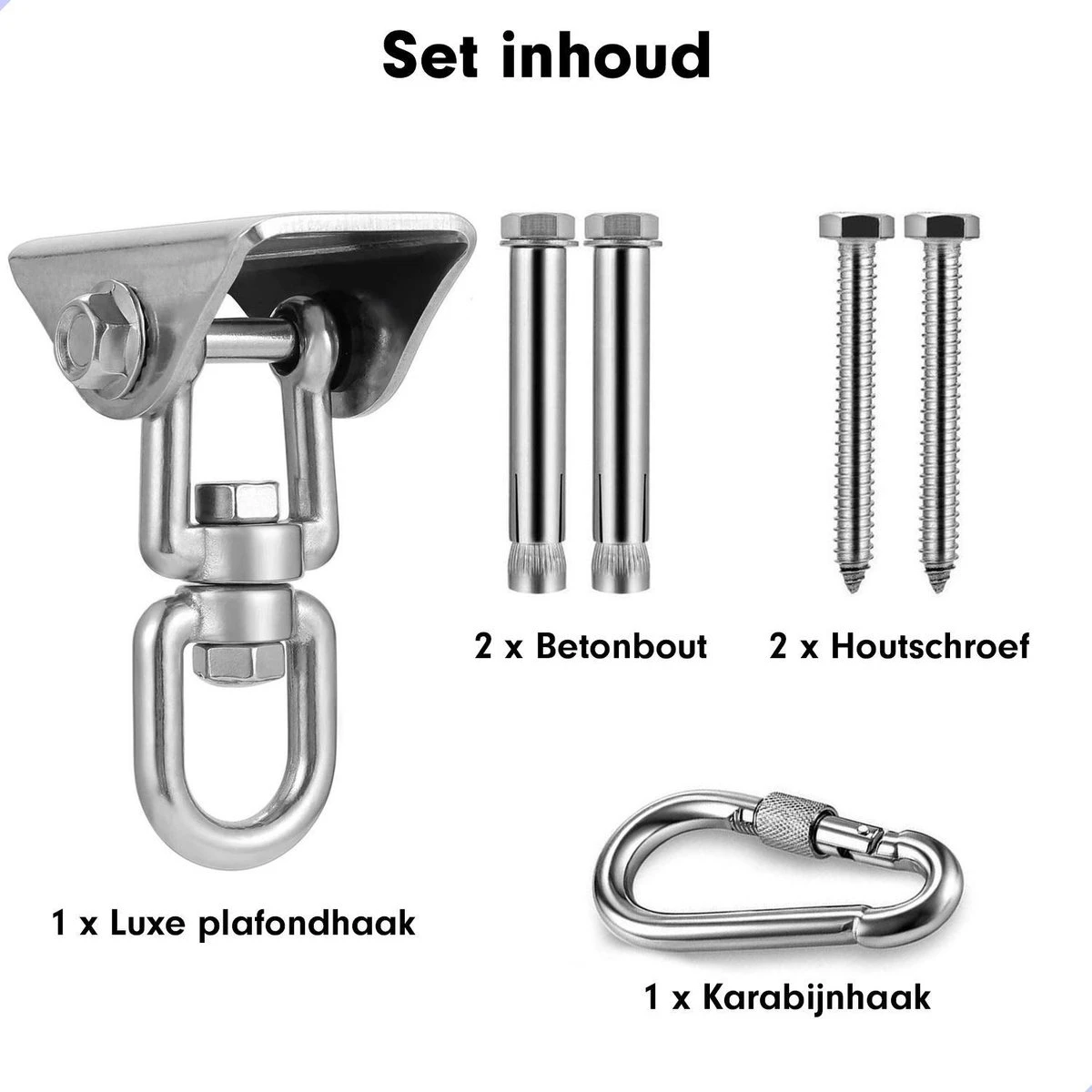 Luxe Ophangsysteem - 180° Schommelen, 360° Roteerbaar - Plafondhaak - Ophanghaak - Hangstoel Buiten - Hangstoel Binnen – Schommelstoel - Schommel - Bokszakken - RVS - Nederlandse Handleiding - - Image 11