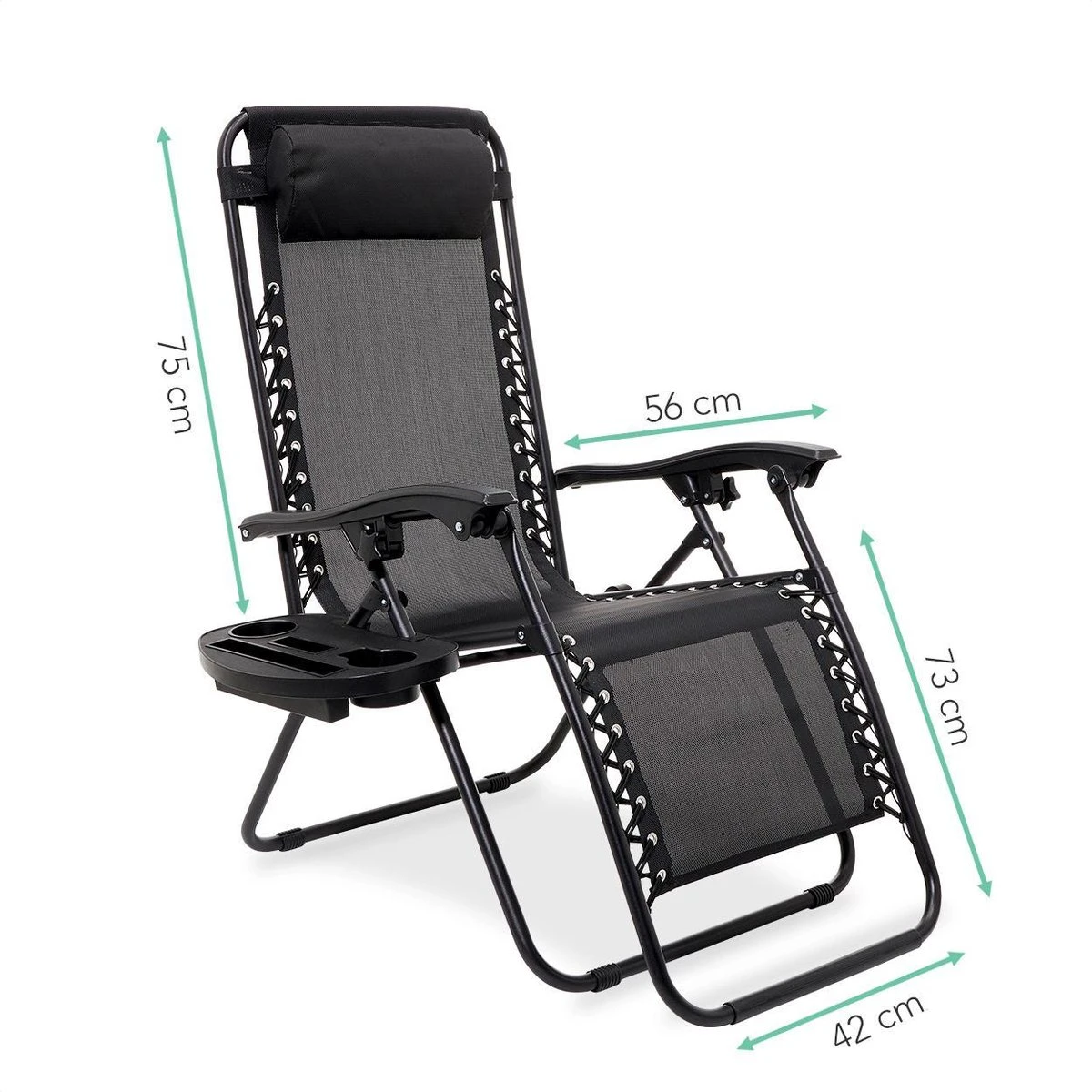 LifeGoods Opvouwbare Tuinstoelen - Verstelbaar Zonnescherm - 2 Stuks - 30°-90° Verstelbaar - Metaal - Zwart - Image 3