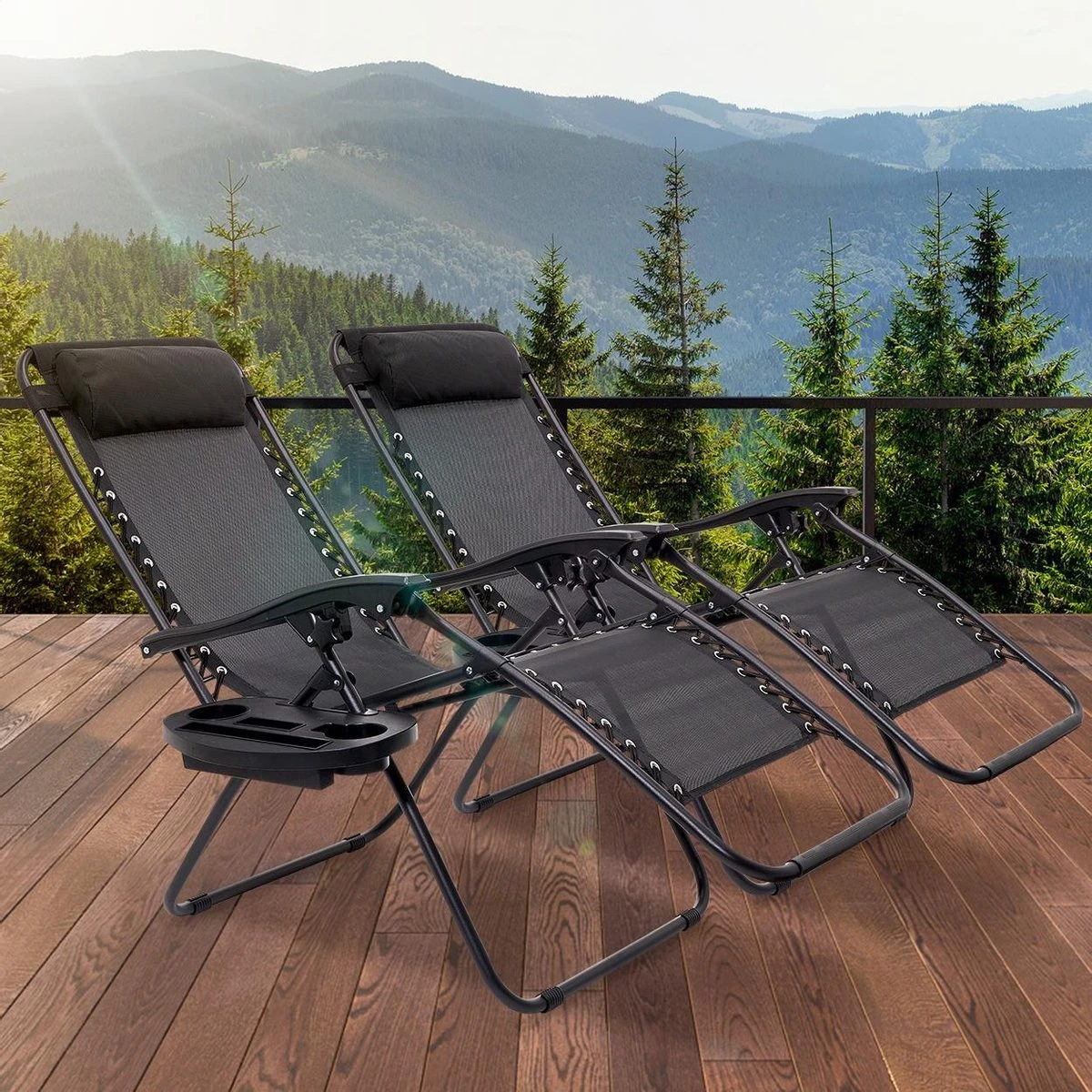 LifeGoods Opvouwbare Tuinstoelen - Verstelbaar Zonnescherm - 2 Stuks - 30°-90° Verstelbaar - Metaal - Zwart - Image 7