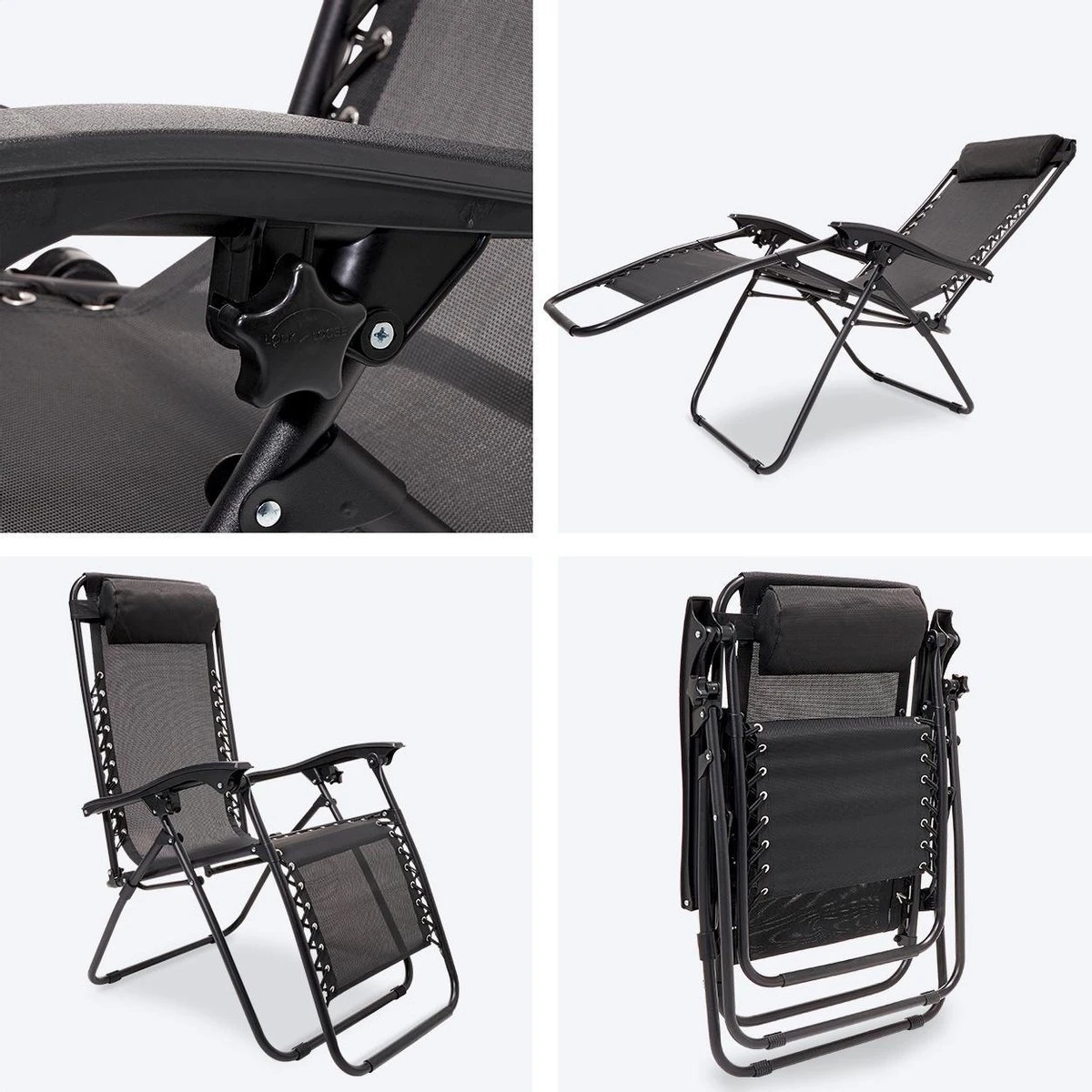 LifeGoods Opvouwbare Tuinstoelen - Verstelbaar Zonnescherm - 2 Stuks - 30°-90° Verstelbaar - Metaal - Zwart - Image 8