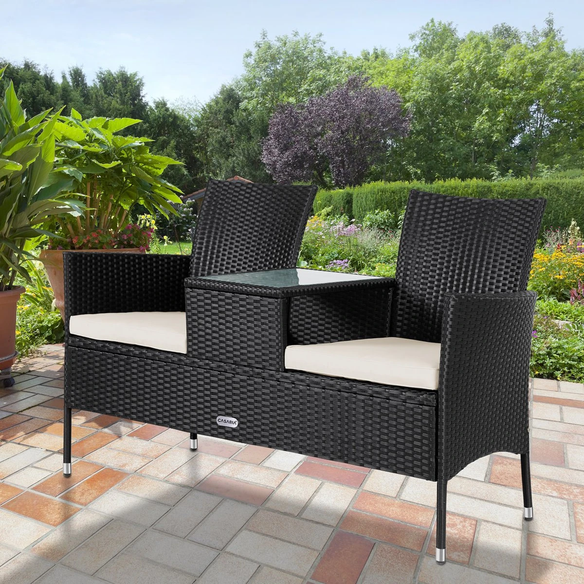 Casaria Polyrattan Tuinbank - Incl. Kussen - 143x55x88 Cm Zwart - Image 4